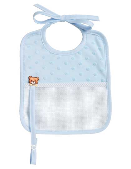 Rectangular Bib - Pois 3D - Soother Holder- Sky Blue