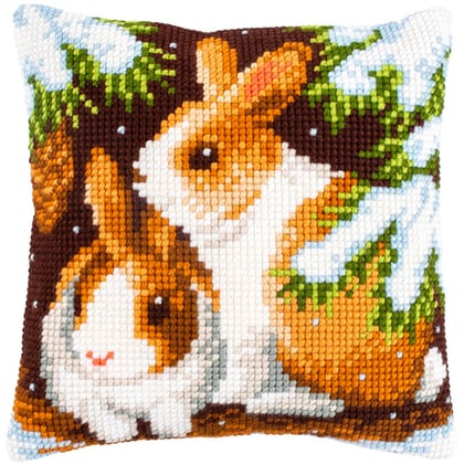 Front Cushion: Rabbits in the snow