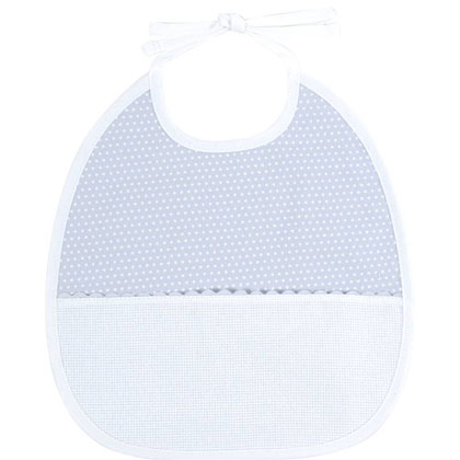 6 Month Embroidery Bib \"Dots\" Grey