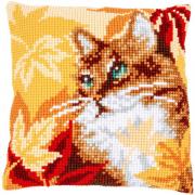 Front Cushion: Cat with autumn leaves