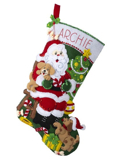 Jolly Pups Santa Felt Stocking Applique From Bucilla - Bucilla