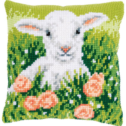 Front Cushion: Lamb among flowers