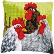 Front Cushion: Rooster and chickens