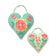 2 Small folk art floral hearts Felt kit