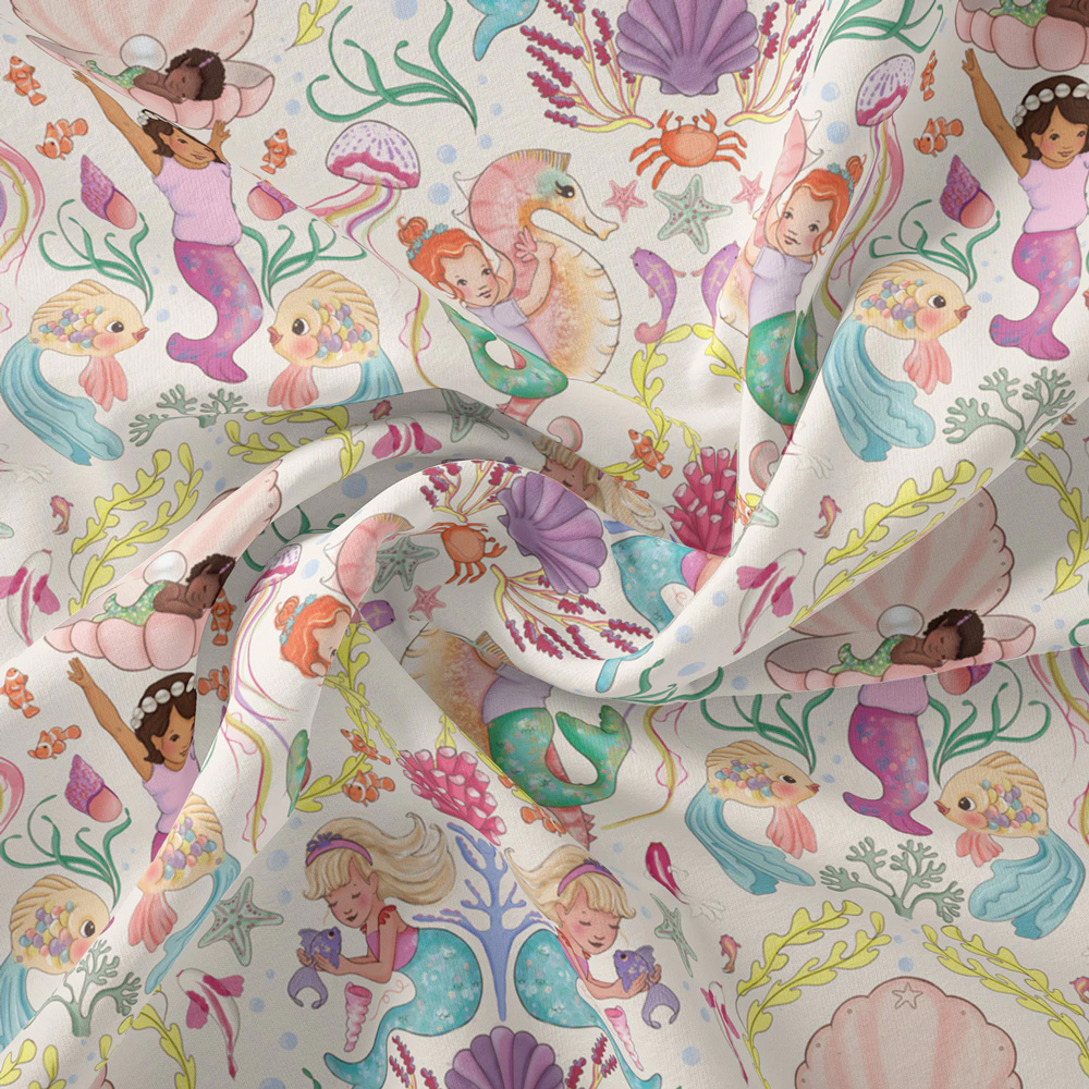 Mermaid Song - Cream - 50x145cm. From Belle & Boo - American print cotton  fabrics - Fabrics - Casa Cenina