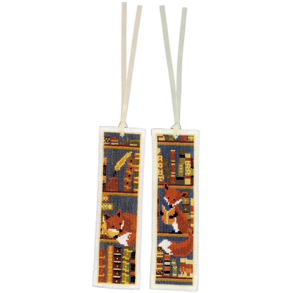 Bookmark - Foxes in bookshelf From Vervaco - Bookmarks - Cross-Stitch Kits  Kits - Casa Cenina