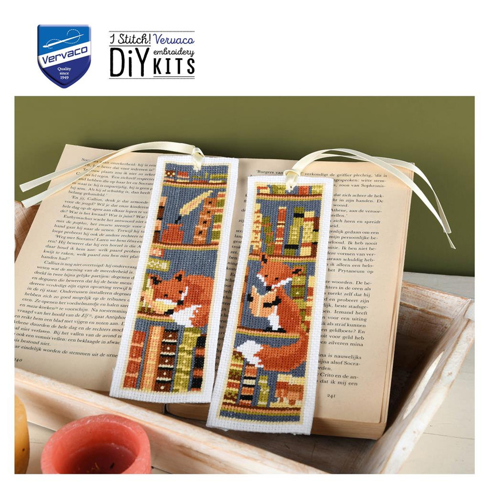 Bookmark - Foxes in bookshelf From Vervaco - Bookmarks - Cross-Stitch Kits  Kits - Casa Cenina