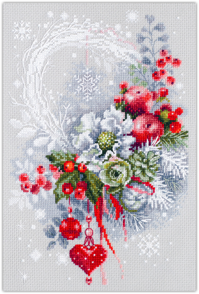 Winter Floral Cross  Cross Stitch Pattern