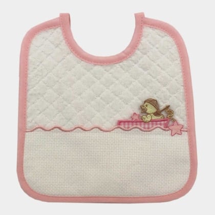 Bib with aida canvas pocket - Boat - Pink