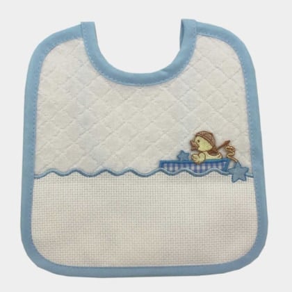 Bib with aida canvas pocket - Boat - Blue