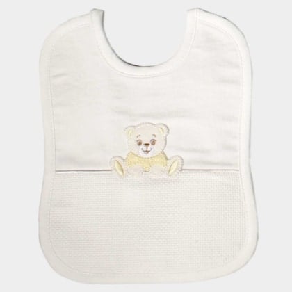 Bib with aida canvas pocket - Teddy Bear - Beige