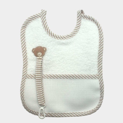 Soother Holder Bib - Tedy Bear - Beige