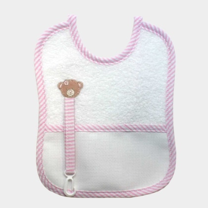 Soother Holder Bib - Tedy Bear - Pink