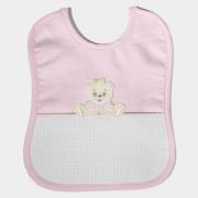Bib with aida canvas pocket - Teddy Bear - Pink