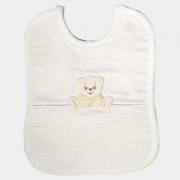Bib with aida canvas pocket - Teddy Bear - Beige