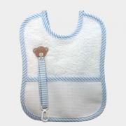 Soother Holder Bib - Tedy Bear - Blue