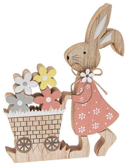 Easter Bunny with flowers in wood