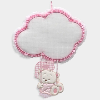 Baby Bear Birth Ribbon on Swing with Cloud - Pink