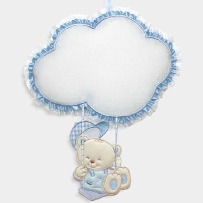 Baby Bear Birth Ribbon on Swing with Cloud - Blue