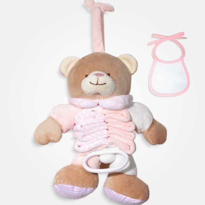 Accordion Bear Carillon with Decorative Bib to Embroider - Pink