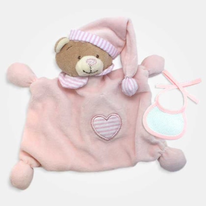 Doudou Bear with Decorative Bib to Embroider - Pink