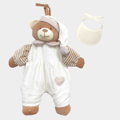 Pajama Carrier Bear with  Bib to Embroider - Cream