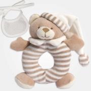 Ring Rattle Bear with Decorative Bib to Embroider - Cream