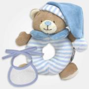 Ring Rattle Bear with Decorative Bib to Embroider - Blue