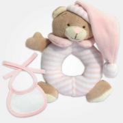 Ring Rattle Bear with Decorative Bib to Embroider - Pink