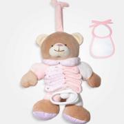 Accordion Bear Carillon with Decorative Bib to Embroider - Pink