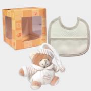 Gift set: Mini bear and bib to cross stitch - Cream