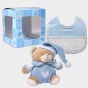 Gift set: Mini bear and bib to cross stitch - Blue