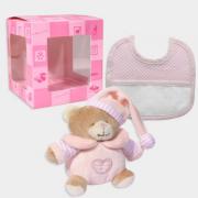 Gift set: Mini bear and bib to cross stitch - Pink
