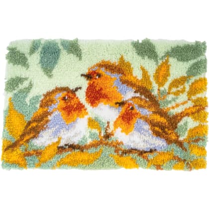 Rug - 3 Robins among leaves