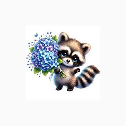 Raccoon With Blue Flowers Magnet