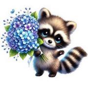 Raccoon With Blue Flowers Magnet