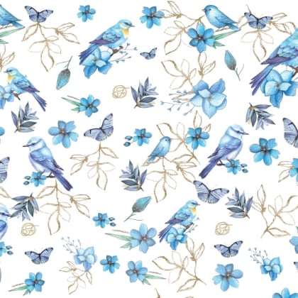 Blossoms and Birdies - Blue Yellow Tanager
