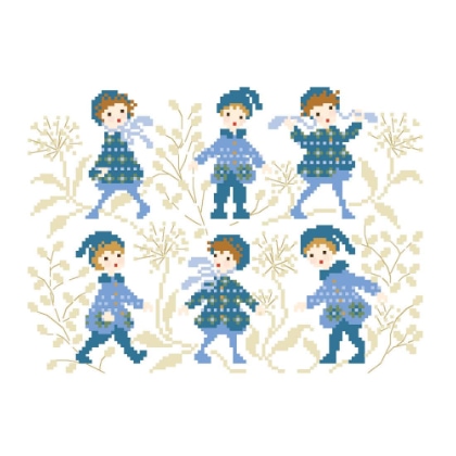 Children in blue jacquard coats!
