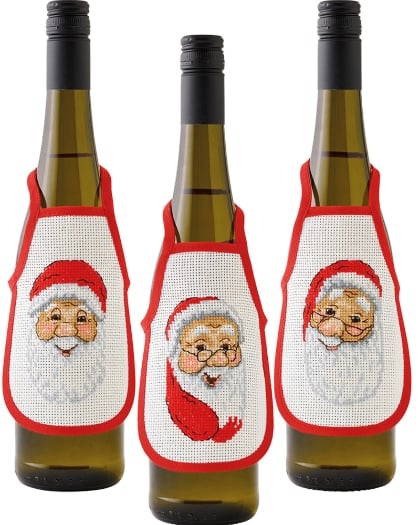 Aprons for bottles - Heads with Santa Claus