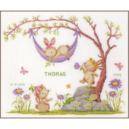 Birth Sampler - Bunnies in the garden
