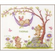 Birth Sampler - Bunnies in the garden
