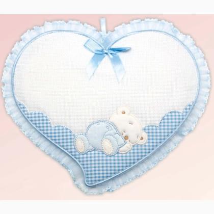 Birth Ribbon - Heart with Sleeping Bear - Sky Blue