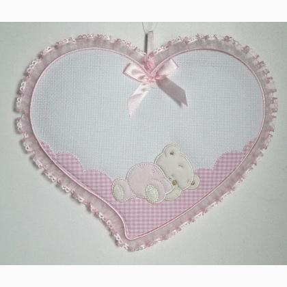 Birth Ribbon - Heart with Sleeping Bear - Pink