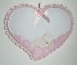 Birth Ribbon - Heart with Sleeping Bear - Pink