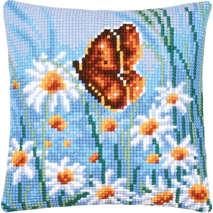 Cushion - Butterfly and white flowers