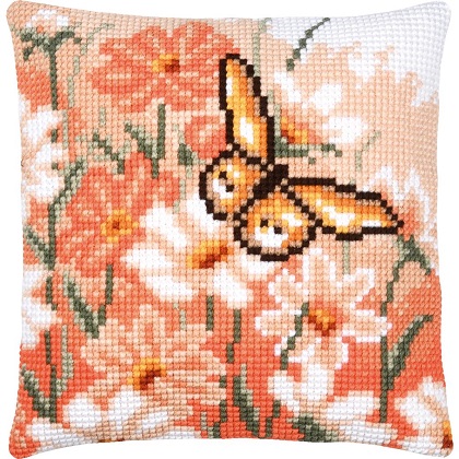 Cushion - Butterfly and pink flowers