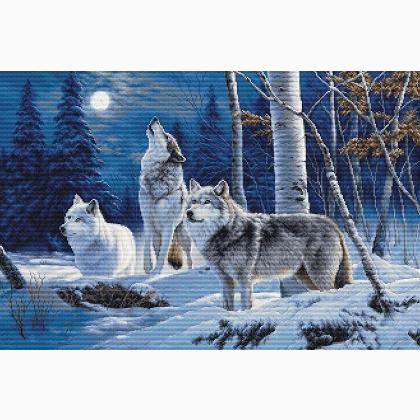 The Howl of Wolves and the Winter Moon - Needlepoint