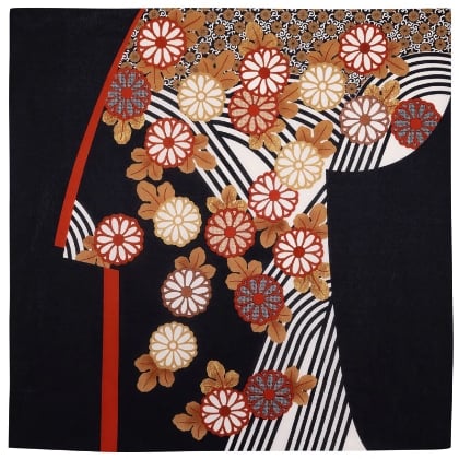 Setsugekka Kimono with Chrysanthemum on Flowing Water - Black