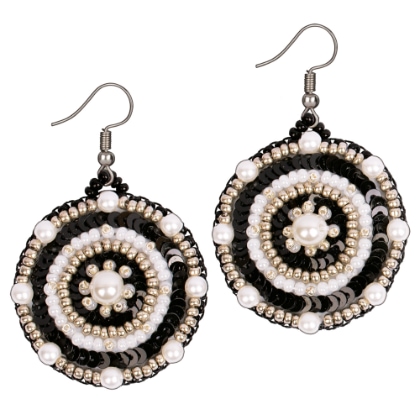 Circle Earrings - Black and White Ornament