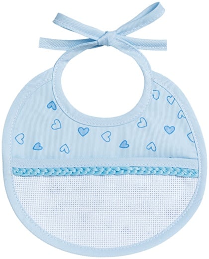 Round Bib - Little Hearts - Sky blue
